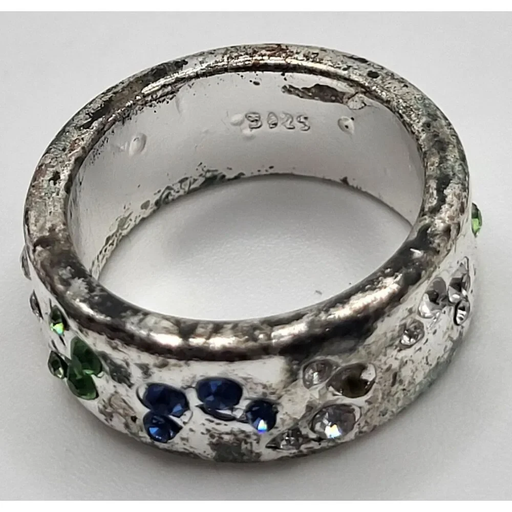 Exquisite Butterfly Silver Band Ring In A Size 6 W/Multi Colored Zirconia Stones